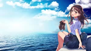Anime Girl Ocean And Sky HD Live Wallpaper For PC