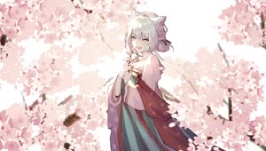 Anime Cat Girl With A Lovely Smile Cherry Blossom HD Live Wallpaper For PC