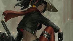 Samurai Girl Chilling In The Rain HD Live Wallpaper For PC