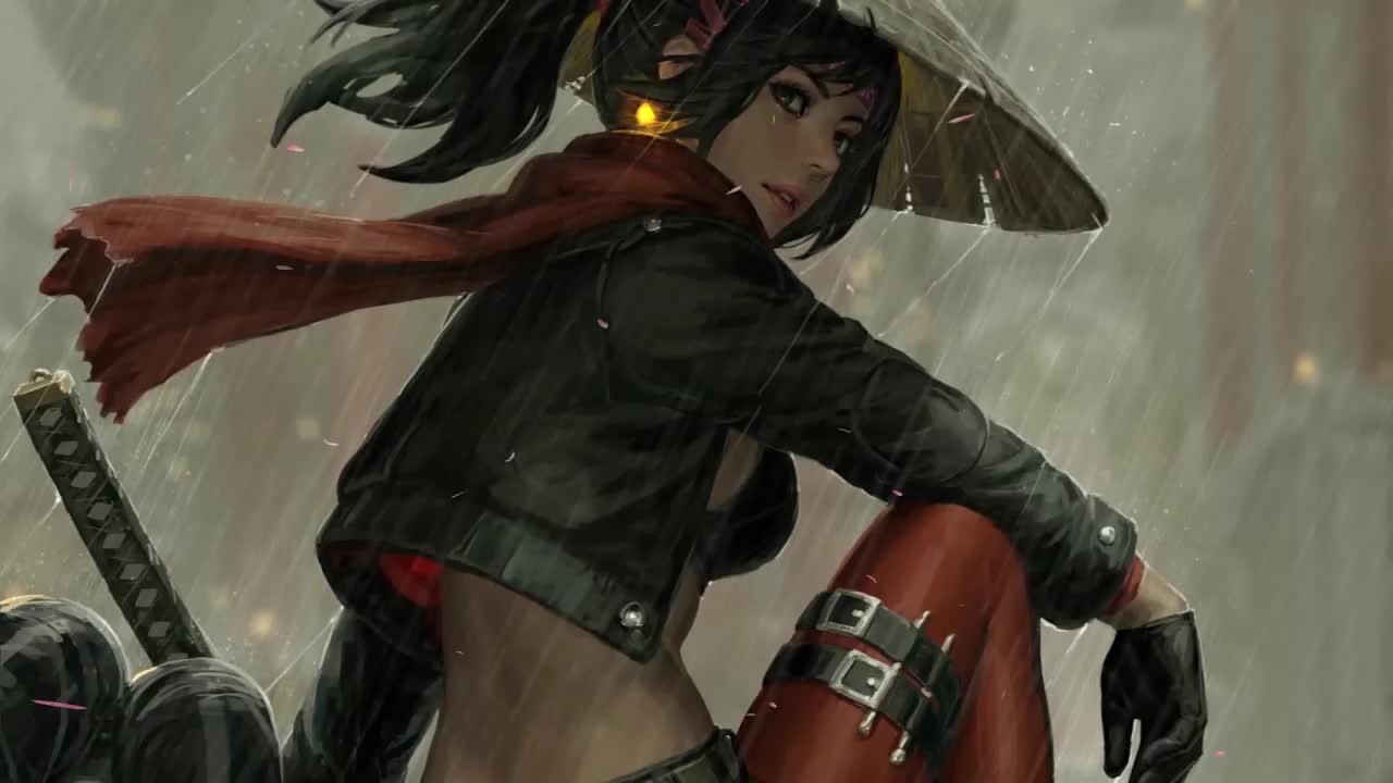 Download Samurai Girl Chilling In The Rain HD Live Wallpaper For PC