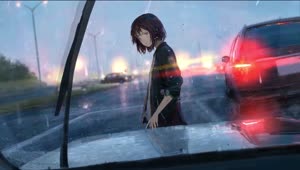 Anime Girl Looking At Car In The Rain HD Live Wallpaper For PC
