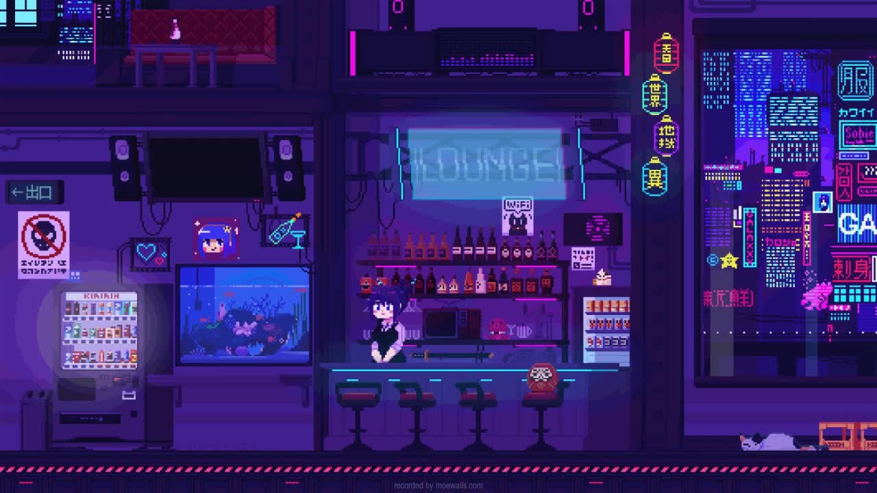 Download Cyberpunk Bar Pixel HD Live Wallpaper For PC