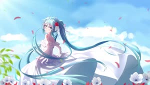 Hatsune Miku White Dress With Flowers HD Live Wallpaper For PC