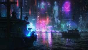 Fishing In The Cyberpunk City HD Live Wallpaper For PC
