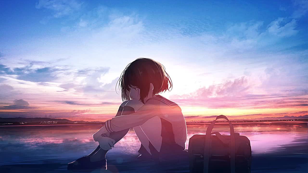 Download Anime Girl Sitting On The Beach HD Live Wallpaper For PC