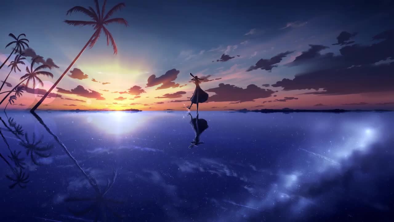 Download Anime Girl Walking On The Water Watching The Sunset HD Live Wallpaper For PC