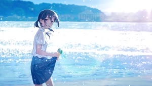 Anime Girl Playing With Water At The Beach HD Live Wallpaper For PC
