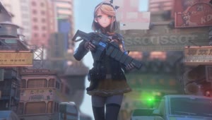 Anime Girl Walking On The Street With A Gun HD Live Wallpaper For PC
