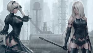 2b And A2 In The Rain Nier Automata HD Live Wallpaper For PC