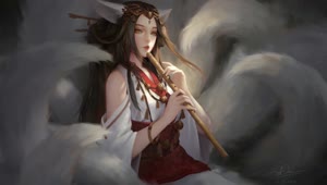 Nine Tailed Fox Playing Flute HD Live Wallpaper For PC