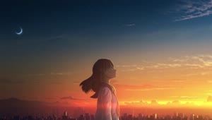 Anime Girl And Sunset HD Live Wallpaper For PC