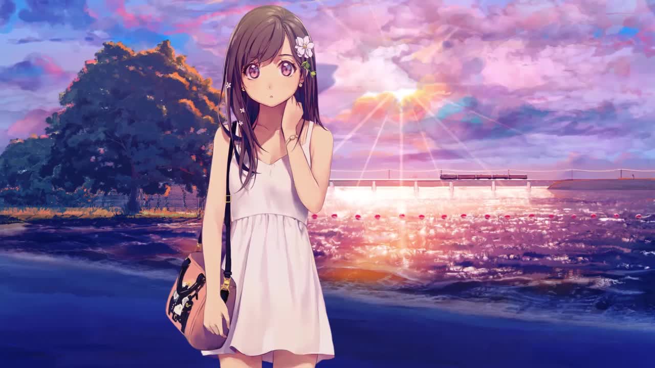 Download Anime Girl And Train In The Sunset HD Live Wallpaper For PC