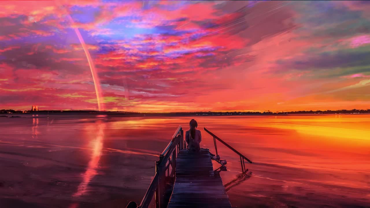 Download Anime Girl Sitting On The Bridge Watching The Sunset HD Live Wallpaper For PC