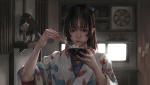Japanese Girl Eating Ramen HD Live Wallpaper For PC