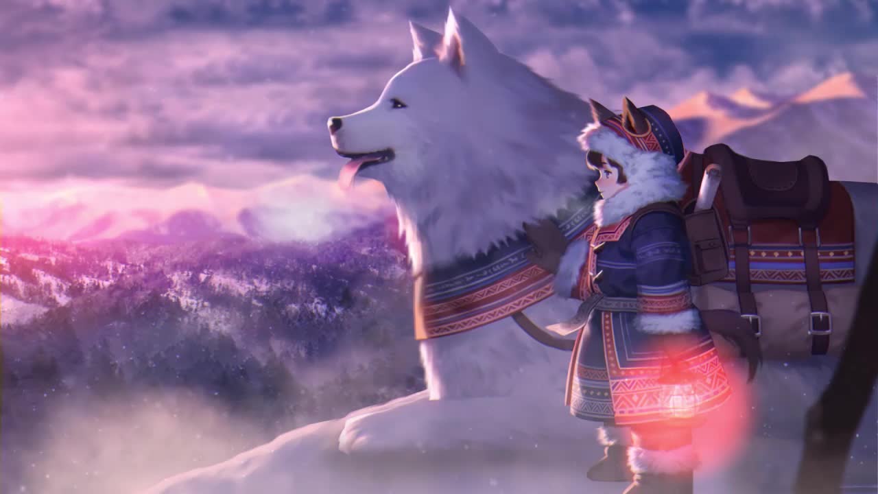 Download Snow Girl And Her Dog In The Snow Mountains HD Live Wallpaper For PC