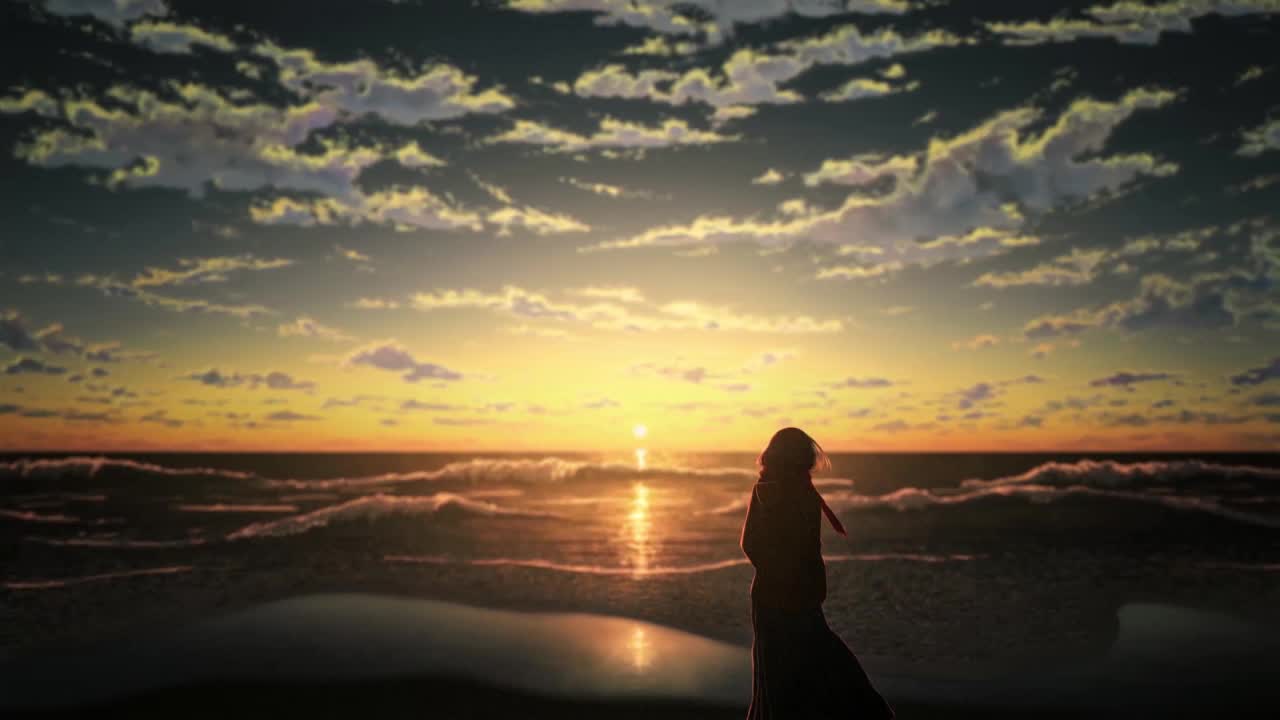 Download Anime Girl Watching The Sunset On The Beach HD Live Wallpaper For PC