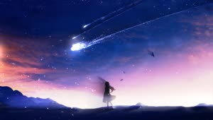 Anime Girl Stargazing Falling Comet HD Live Wallpaper For PC