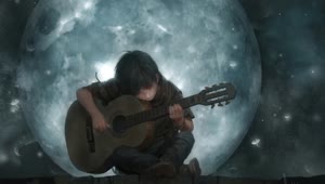 Lonely Anime Boy Playing Guitar Under The Moon HD Live Wallpaper For PC