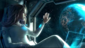 Girl Sitting In Space Station Looking At Planet Starfield HD Live Wallpaper For PC