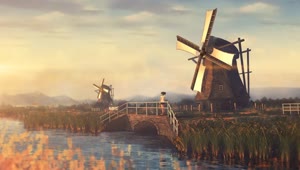 Anime Girl With Windmills HD Live Wallpaper For PC