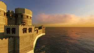 Stock Video 3d castle in the middle of the sea at sunset PC Live Wallpaper