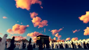 Stock Video 3d faithful of a religion in robe around a temple PC Live Wallpaper