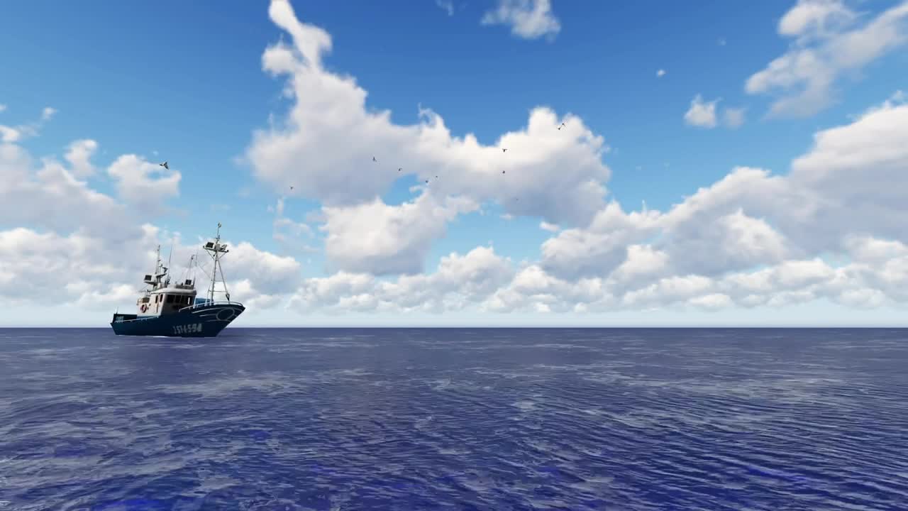 Download Stock Video 3d fishing boat sailing in the open sea under the PC Live Wallpaper