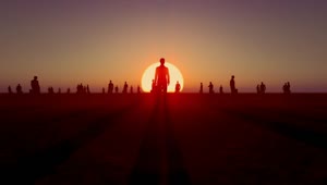Stock Video 3d people spread out on a plain at sunset PC Live Wallpaper
