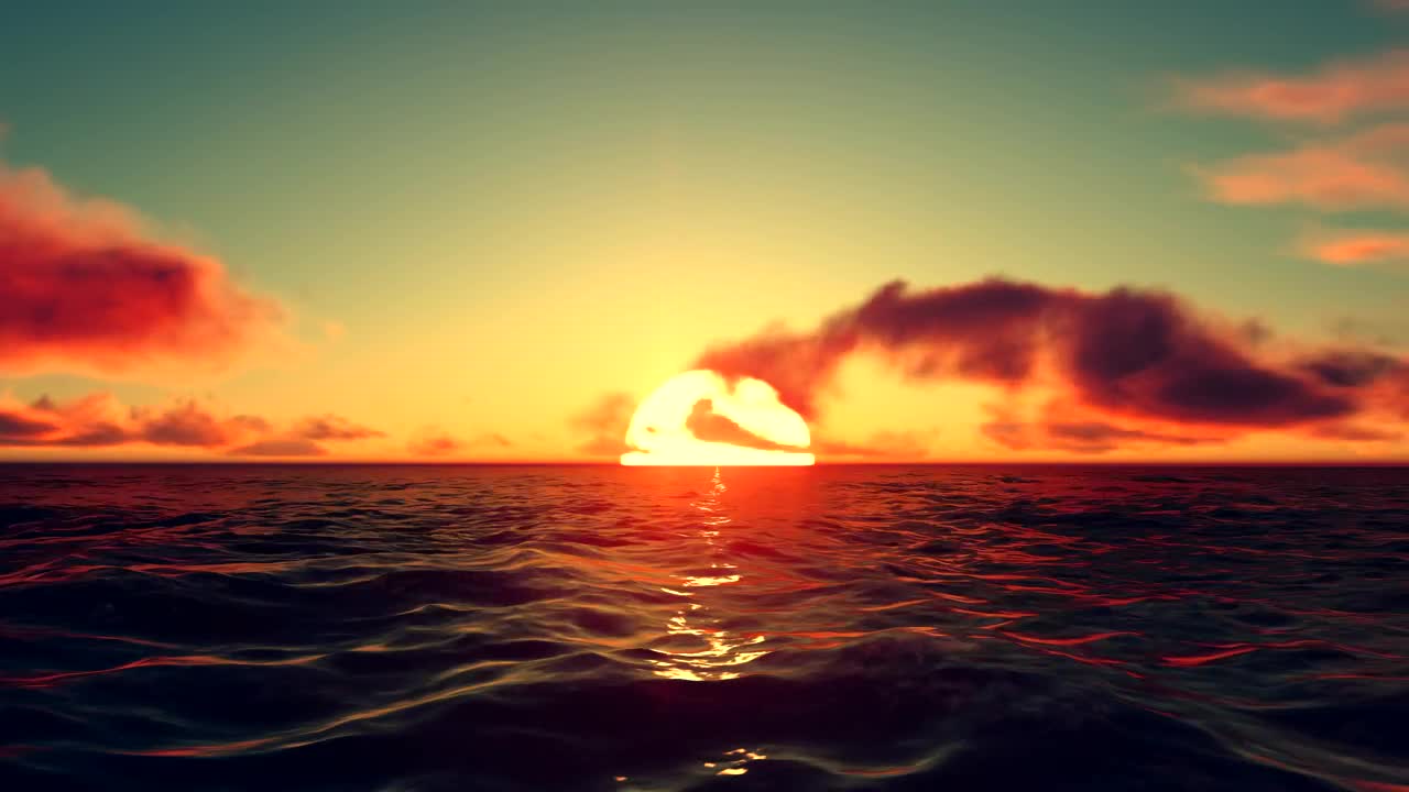 Download Stock Video 3d simulation of a red sunset at sea PC Live Wallpaper