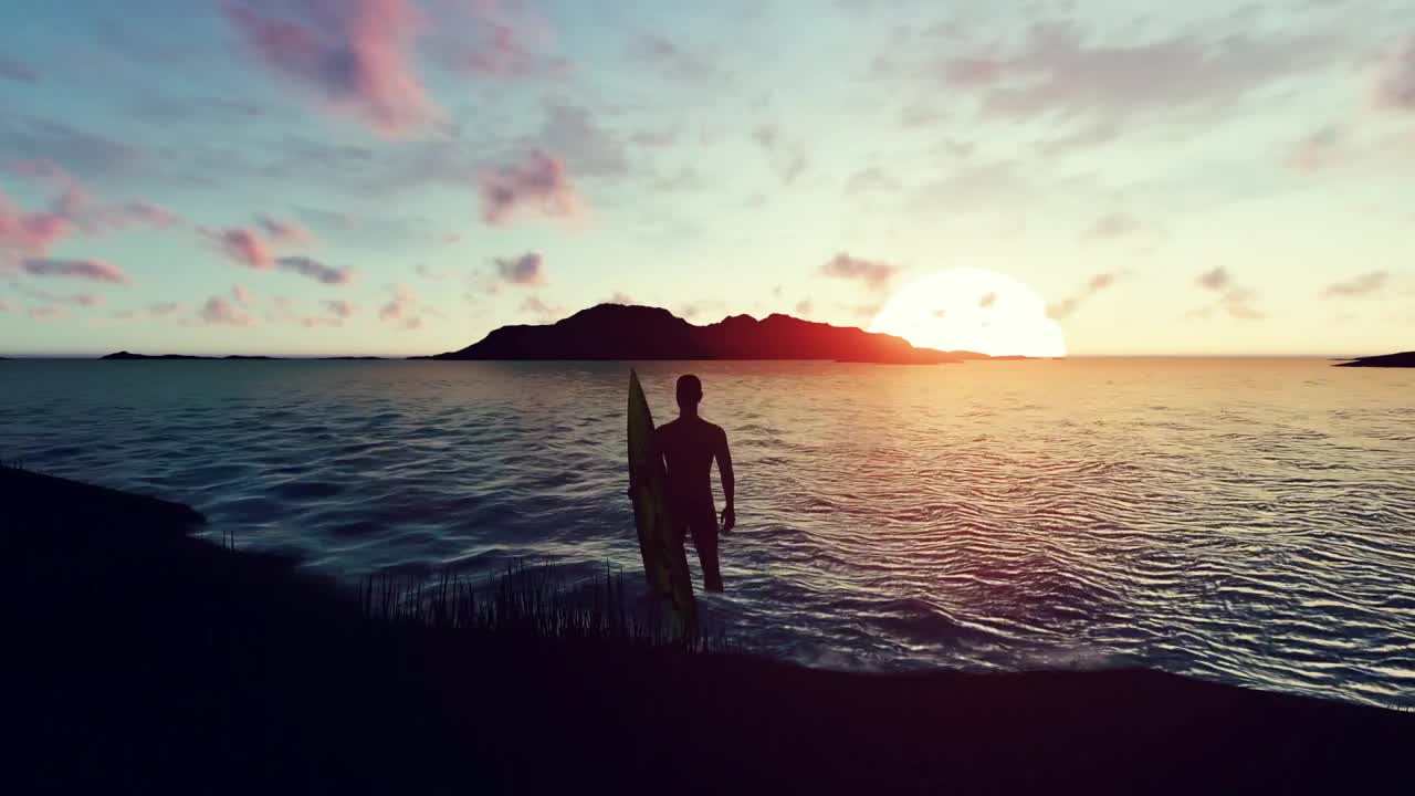 Download Stock Video 3d surfer on the shore of a beach in a PC Live Wallpaper