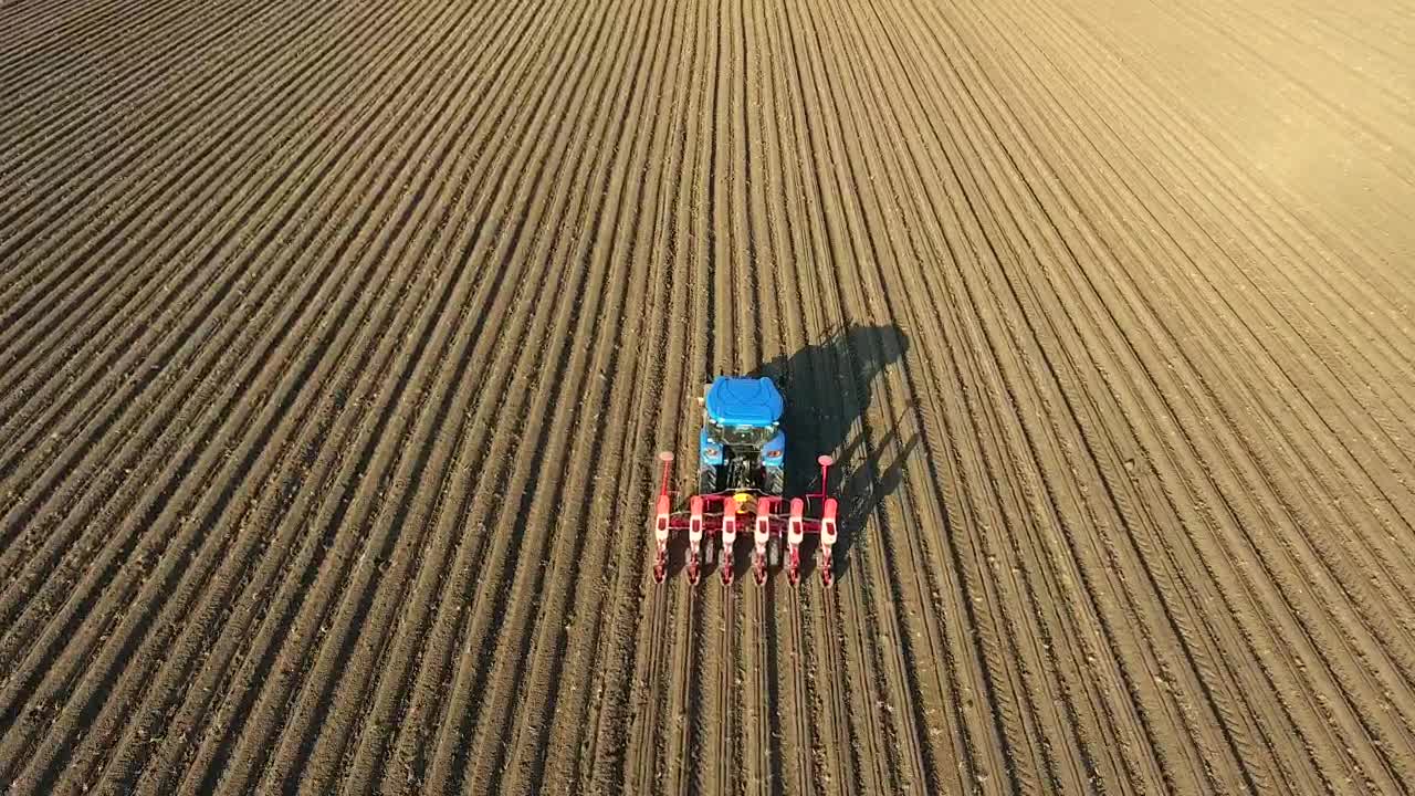 Download Stock Video A Blue Tractor Working On An Agricultural Field Live Wallpaper for PC