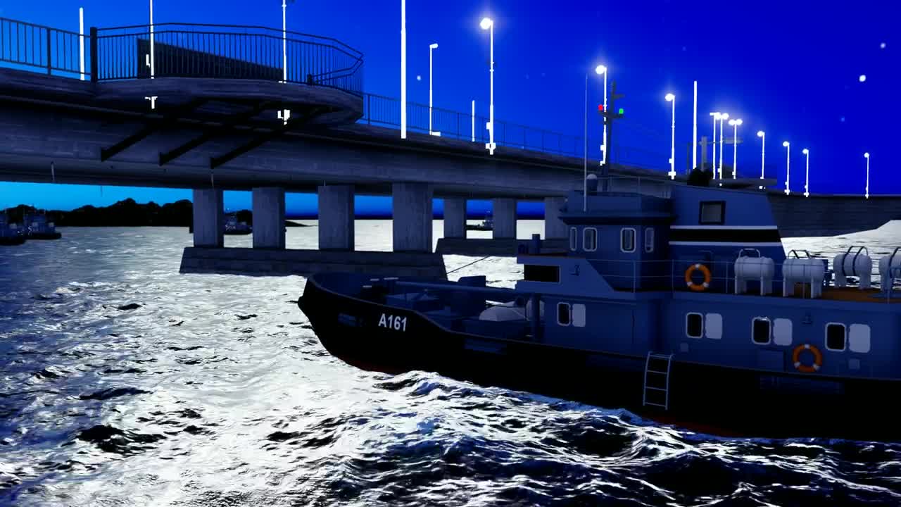 Download Stock Video A Boat And A Bridge During The Night Live Wallpaper for PC