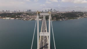 Stock Video Aerial Shot Of Traffic On A Suspension Bridge Live Wallpaper for PC