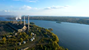 Stock Video Aerial View Of A Power Plant Near The River Live Wallpaper for PC