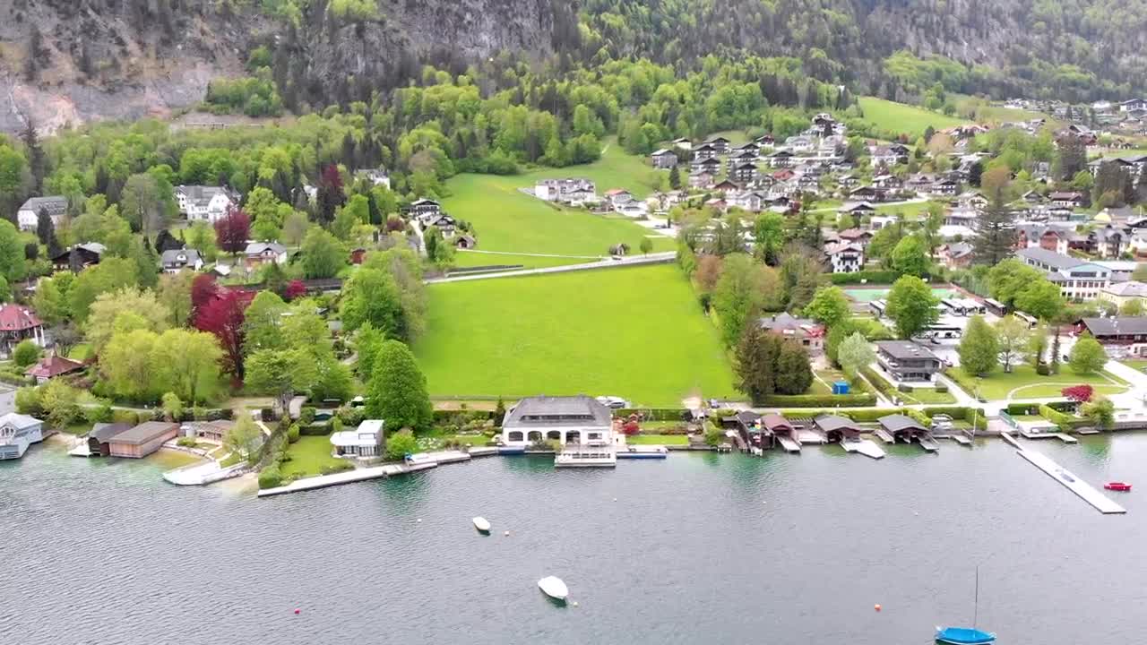Download Stock Video Aerial View Of A Village By The Lake Live Wallpaper for PC