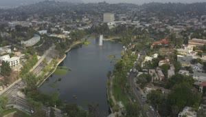 Stock Video Aerial View Of Echo Park In Los Angeles Live Wallpaper for PC
