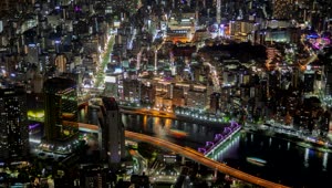 Stock Video Aerial View Of Tokyo City Lights At Night Live Wallpaper for PC