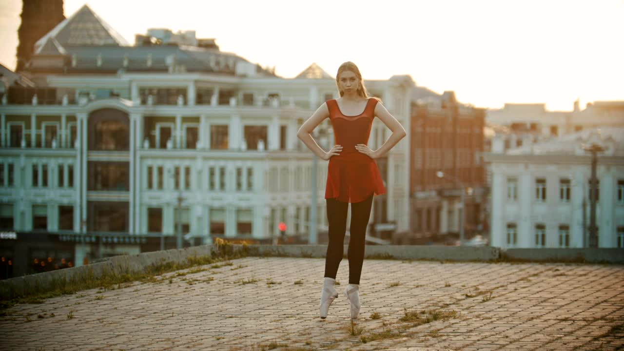 Download Stock Video Ballerina In A Red Dress On A Rooftop Live Wallpaper For PC