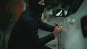 Stock Video Balaclava Assailant Steals Computer From Car Live Wallpaper For PC