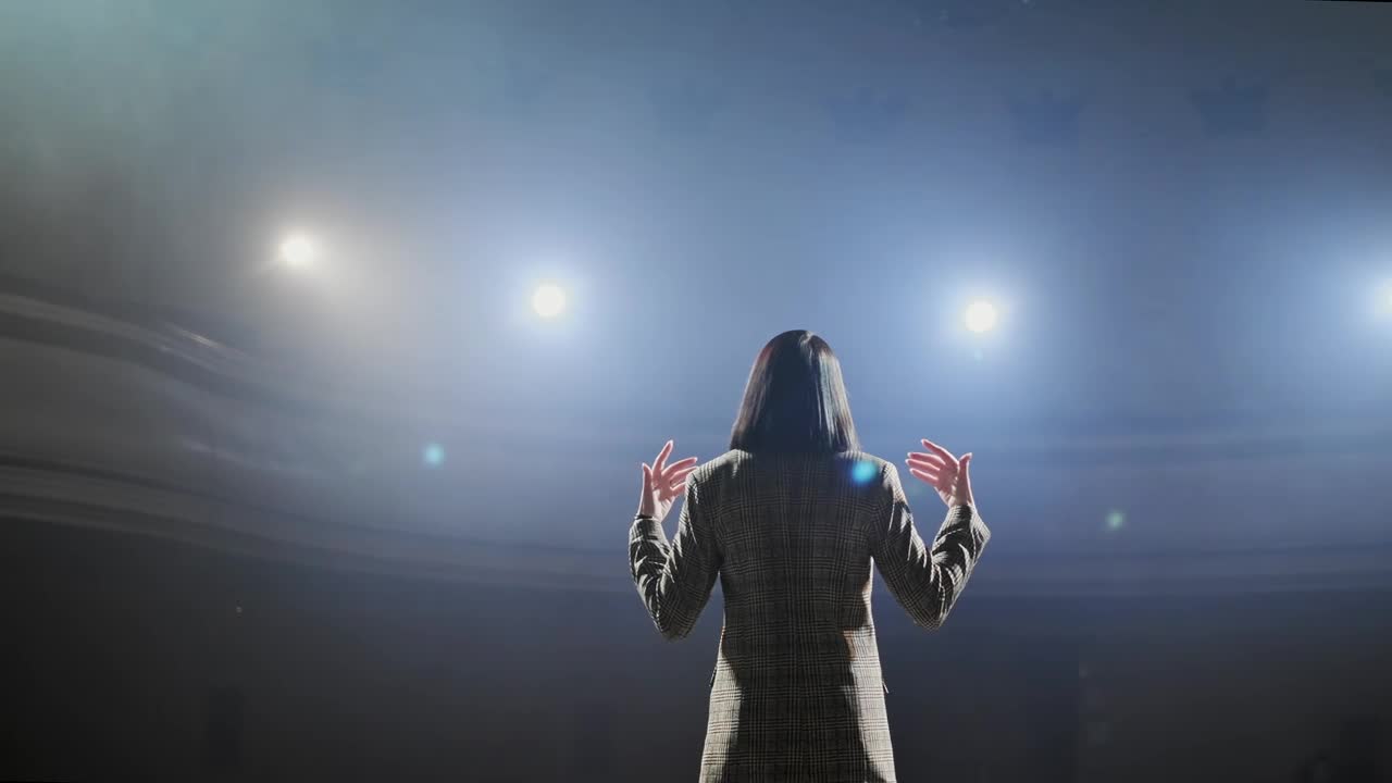 Download Stock Video Back View Of A Speaker Talking To The Audience Live Wallpaper For PC