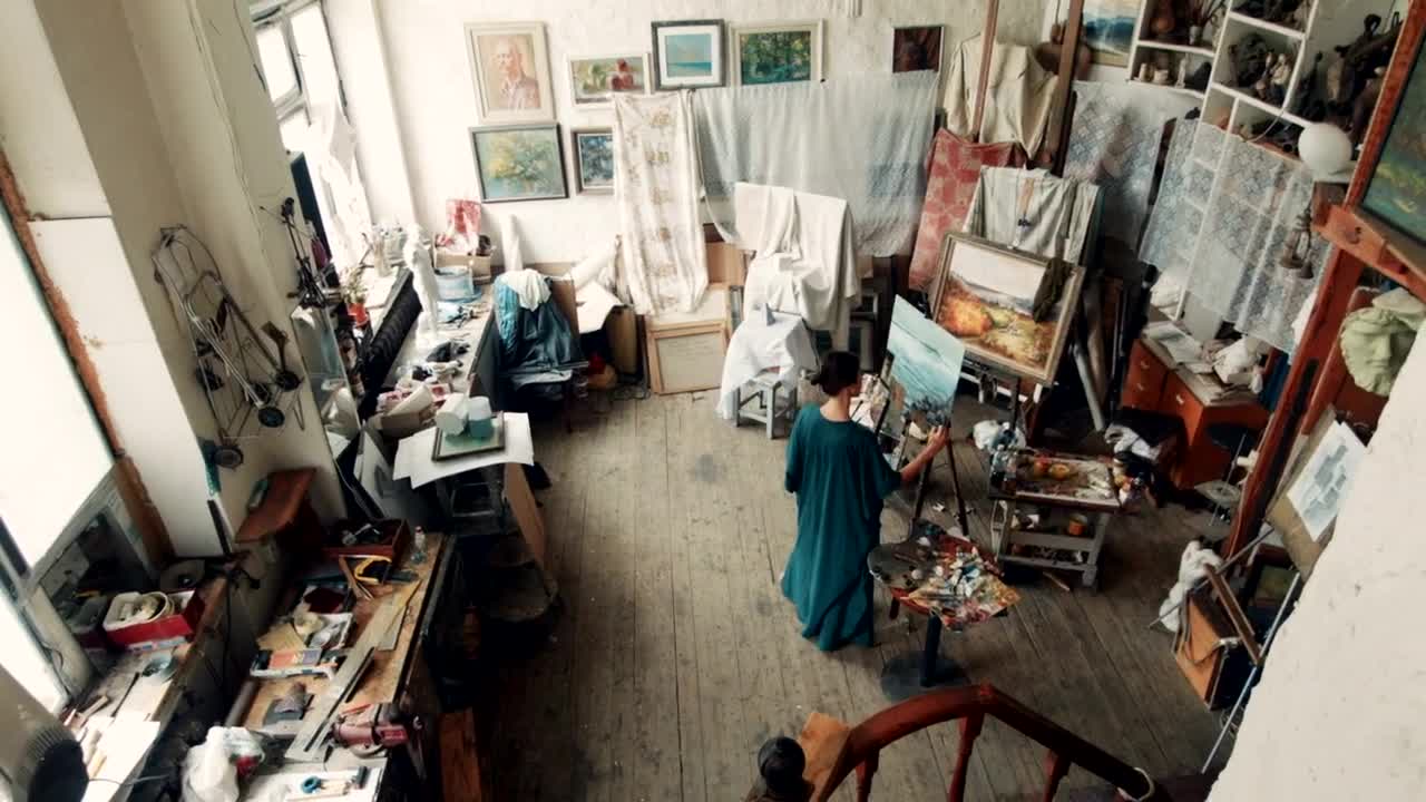 Download Stock Video Artist Woman Painting In Her Studio Live Wallpaper For PC