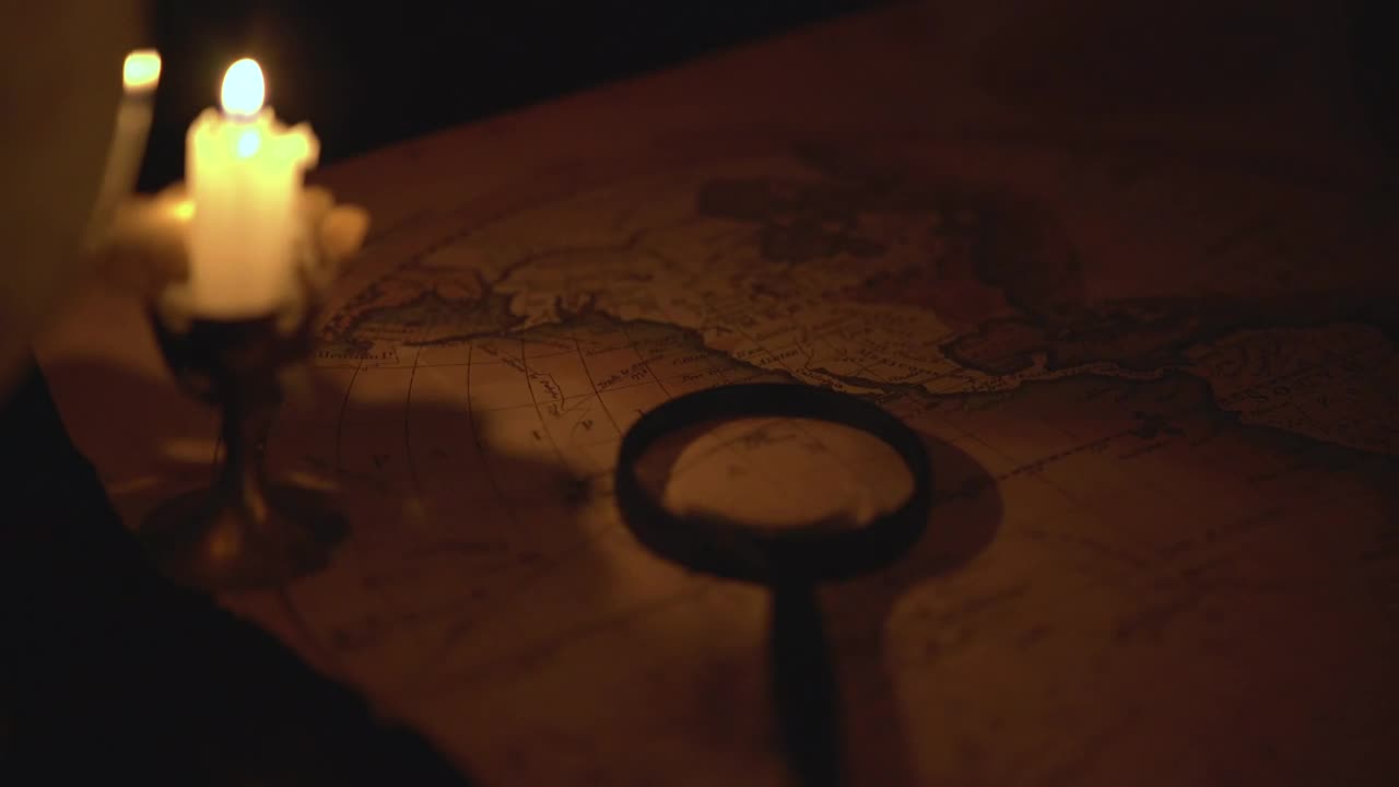 Download Stock Video Ancient Map Of The World In The Dark Lit By Live Wallpaper For PC