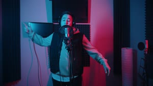 Stock Video A Young Man In Hoodie Rapping In The Studio Live Wallpaper For PC