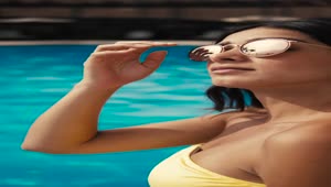 Stock Video A Woman Sitting In A Pool Wearing Sunglasses Live Wallpaper For PC