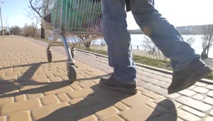 Stock Video A Tramp Walking In The Sun With A Metal Cart Live Wallpaper For PC