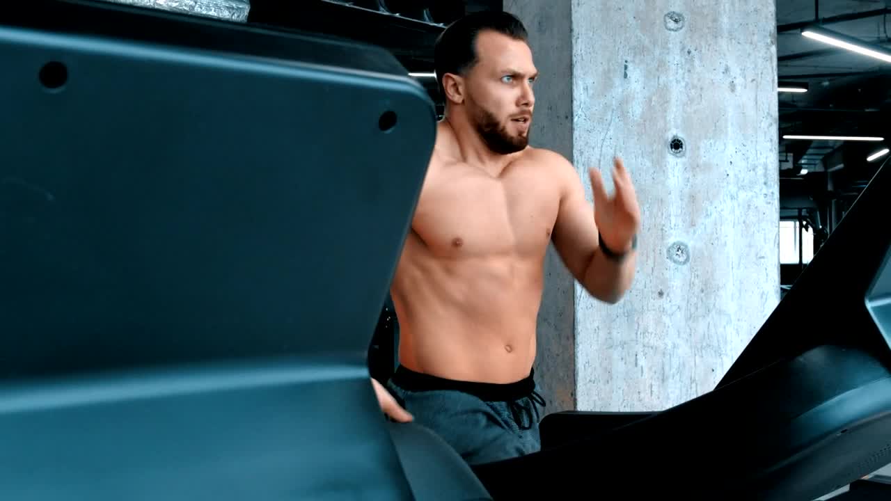 Download Stock Video A Shirtless Man Running In The Gym Live Wallpaper For PC