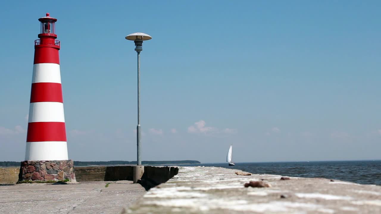 Download Stock Video A Red Lighthouse In The Shore Live Wallpaper For PC