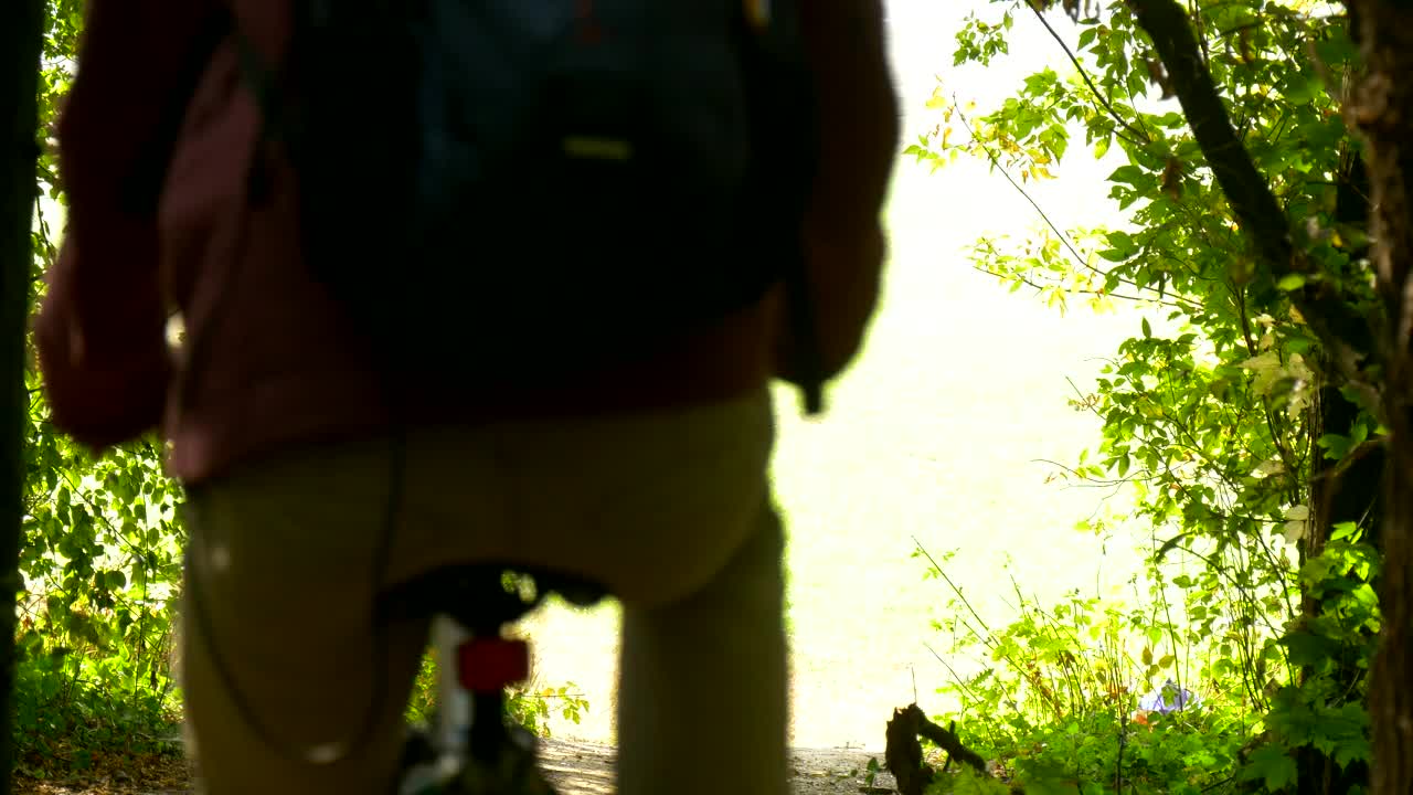Download Stock Video A Man Riding His Bicycle Out Of The Woods Live Wallpaper For PC