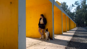 Stock Video A Girl And A Dog Standing In Front Of A Live Wallpaper For PC