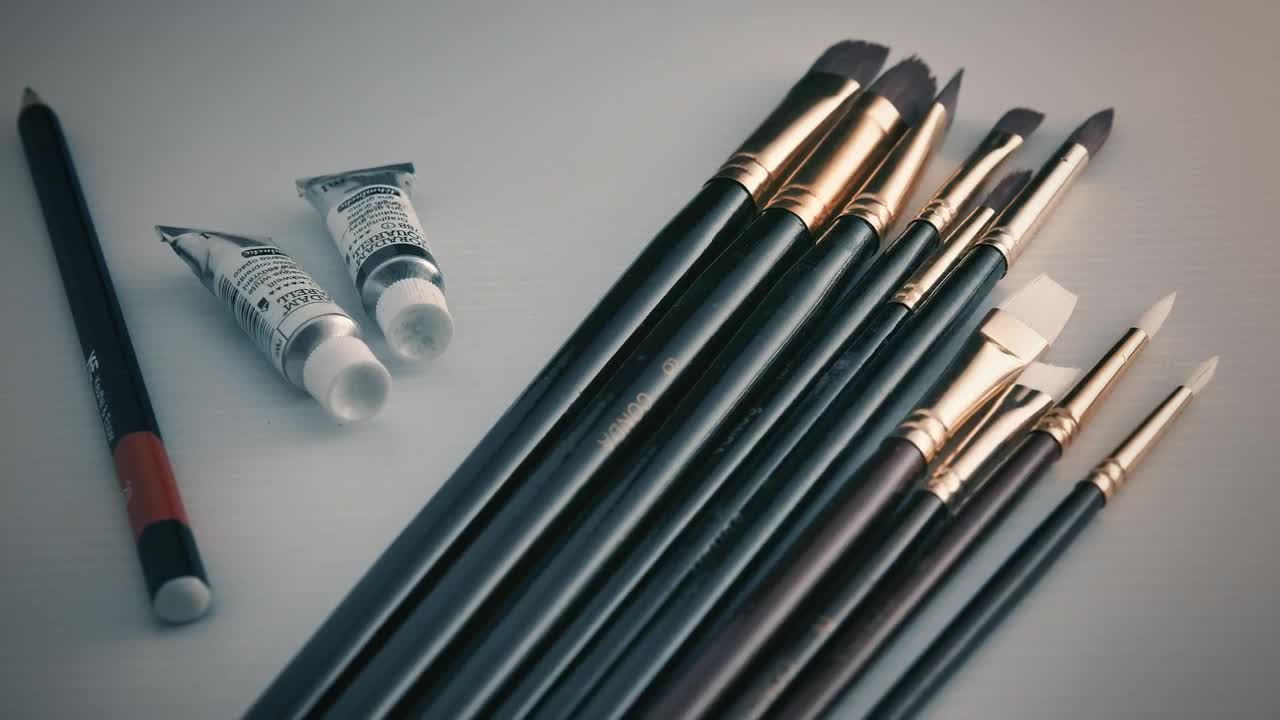 Download Stock Video Blue Brushes Tubes Of Paint And A Pencil Live Wallpaper For PC